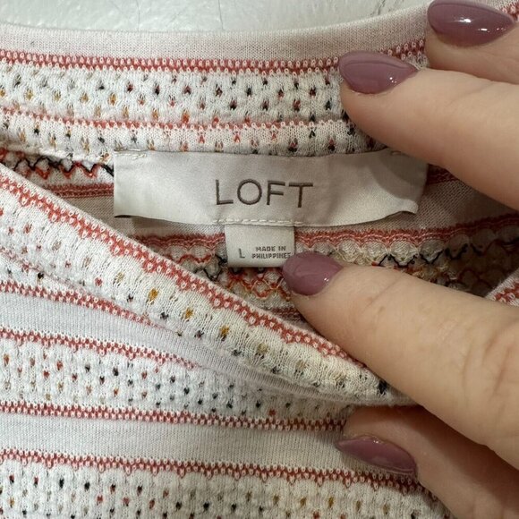 Loft Striped Cinched Sleeve Top Crewneck Shirt Retro Top Puff Sleeve Large - Picture 6 of 9